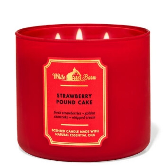 Bath & Body Works Other - White Barn 3-Wick Candle w/Essential Oils - 14.5 oz - Strawberry Pound Cake